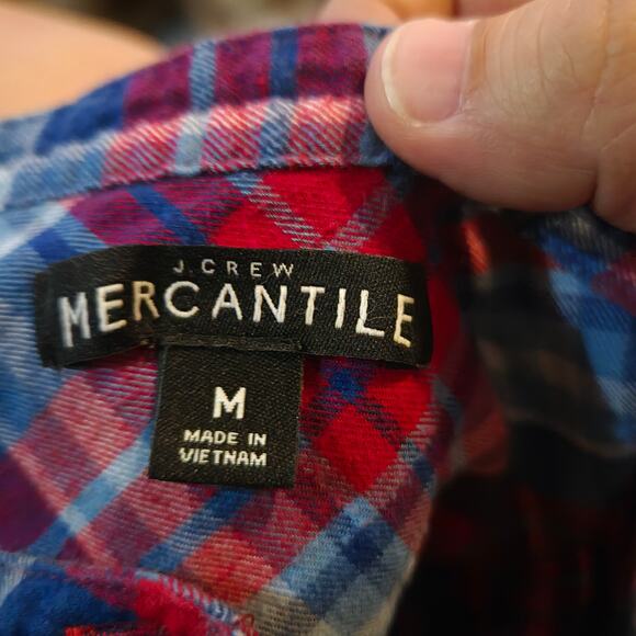 J.Crew Mercantile Plaid Ruffle Blouse Women’s M Red Blue Long Sleeve - Picture 3 of 12